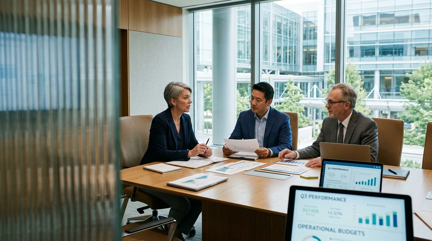 Healthcare and life sciences executive boardroom financial planning session